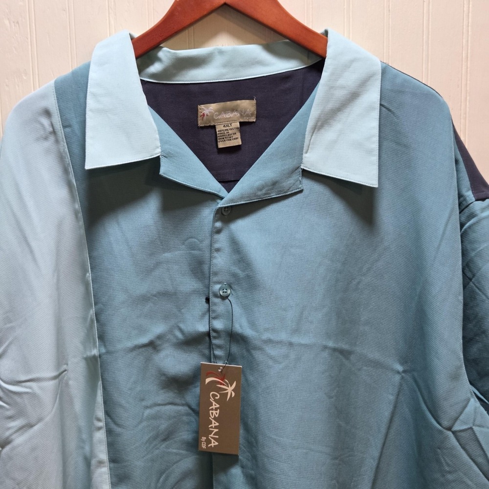 Cabana Shirt Mens 4XLT Blue Colorblock Short Sleeve Camp Button Front Casual